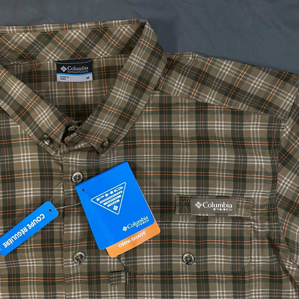 NWT Columbia PHG Plaid Long Sleeve Hunting Shirt Brown Orange Omni-Shade Medium - Picture 4 of 8